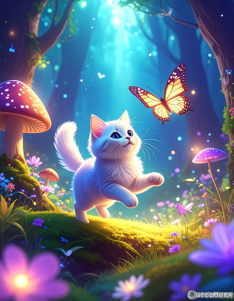 蝶々を追いかけている猫ちゃんはAdobeFirefly image4で生成してもらったよ